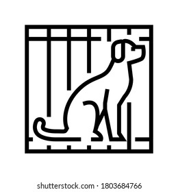 en el vector de icono de línea de jaula. signo de perro en jaula. símbolo de contorno aislado ilustración negra