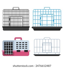 Dog cages vector cartoon set isolated on a white background.