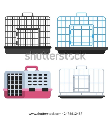 Dog cages vector cartoon set isolated on a white background.