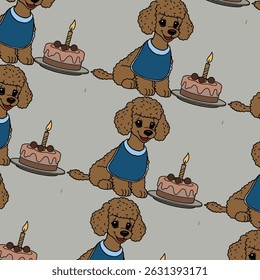 A Dog with a cake and candles on the cake. Dog is having a birthday. , coloring book for kids. Cute Cartoon Dog Coloring. Educational Game for Kids. Vector illustration.