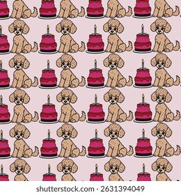 A Dog with a cake and candles on the cake. Dog is having a birthday. , coloring book for kids. Cute Cartoon Dog Coloring. Educational Game for Kids. Vector illustration.