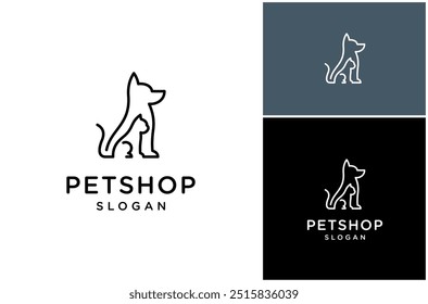 Cachorro canino filhote gato felino animal de estimação pata animal linha arte vetor linear logotipo design ilustração