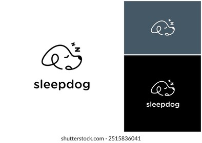 Cachorro canino filhote animal de estimação dorme preguiçoso hora de cama arte vetor linear logotipo Design Illustration