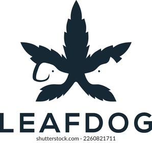 diseño del logotipo de hoja de perro y cannabis