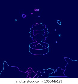 Dog Canned Goods Vector Line Illustration. Pet Gradient Icon, Symbol or Pictogram, Sign. Dark Blue Background. Related Bottom Border.