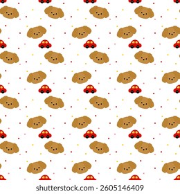 dog , car,  puppy on white background , fabric pattern , gift wrap , seamless pattern