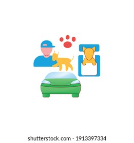 Dog car seat flat icon. Help small dogs see out window while staying restrained in back seat. Protect your pet concept. 3D color vector illustration