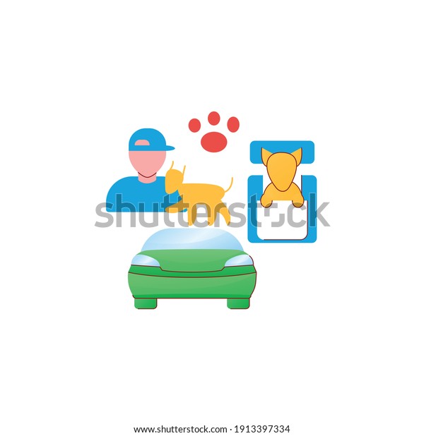 Dog car seat flat icon. Help small dogs see\
out window while staying restrained in back seat. Protect your pet\
concept. 3D color vector\
illustration