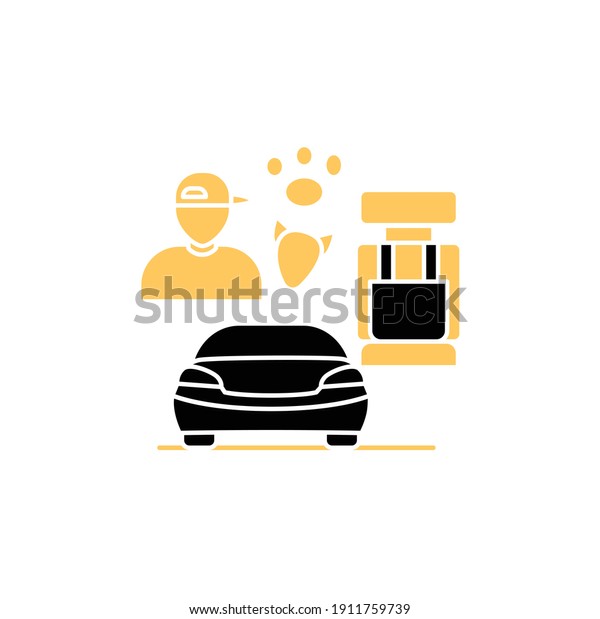 Dog car
seat glyph icon. Help small dogs see out window while staying
restrained in back seat. Protect your pet concept. Filled flat
sign. Isolated silhouette vector
illustration
