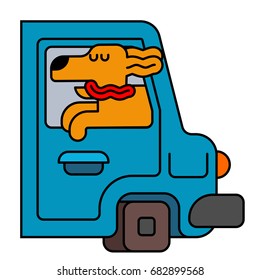 Dog from car window. pet to ride in auto. Traveling is an animal. 