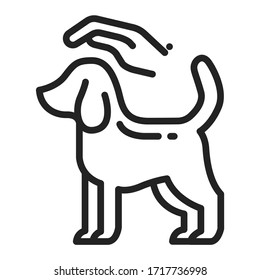 Dog care black line icon. Pet play. Home leisure. Isolated vector element. 