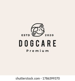 Dog Care Hand Hipster Vintage Logo Vector Icon Illustration