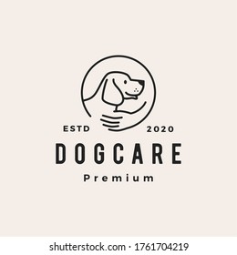 Dog Care Hipster Vintage Logo Vector Icon Illustration