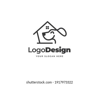 Dog care home logo vector. Health care pet house logo design