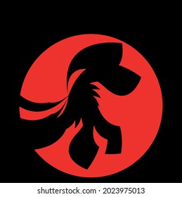 Dog care logo emblem black color with red negative space.