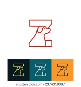 Dog care Logo of Letter Z Pet paw store icon vector, cute animal shop symbol, veterinary clinic logotype.