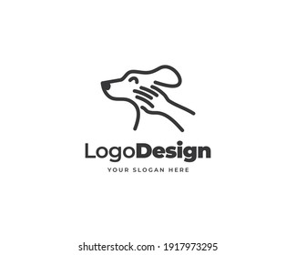 Vector del logotipo de cuidado de perros. Diseño de logotipo de retención de mascotas de mano