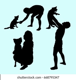 Dog care man and woman activity silhouette. Good use for symbol, sign, icon, mascot, or any design you want.