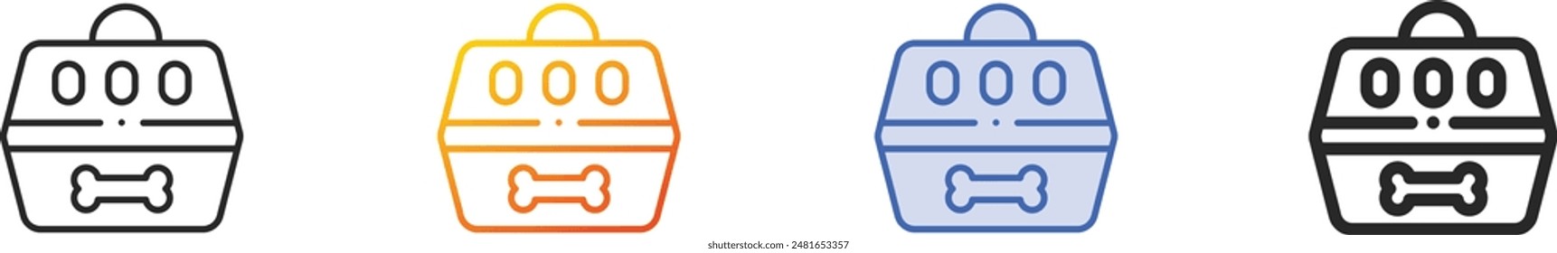 Icono de portador de perro. Diseño lineal delgado, degradado, trazo azul y estilo audaz aislado sobre fondo blanco