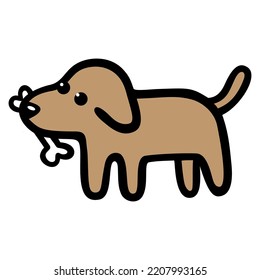 Dog Carrying Bone Golden Retriever Cute Line Drawing Doodle Art