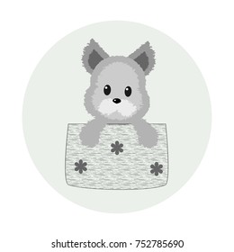 Dog cartoon in basket vector.