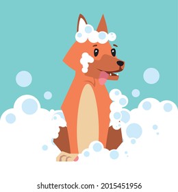 caricatura de perro con burbujas de fondo azul