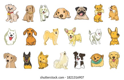 Dog cartoon bundle animal vector illustration, Cute and funny Dogs bundles animals pet.