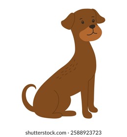 Dog cartoon character illustration for kids. Friendly cute brown dog sits. Funny childish adorable domestic pet animals isolated on white background. Comic simple vector art for children