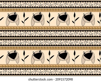 Dog cartoon character seamless pattern on brown background