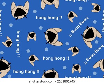 Dog cartoon character seamless pattern on blue background	
