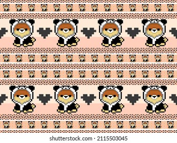 Dog cartoon character seamless pattern on orange background.Pixel style
