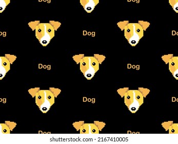 Dog cartoon character seamless pattern on black background. Pixel style