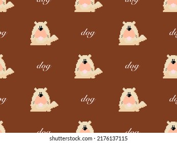 Dog cartoon character seamless pattern on brown background. Pixel style