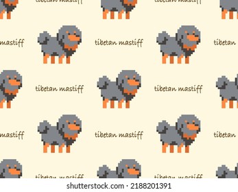 Dog cartoon character seamless pattern on yellow background. Pixel style