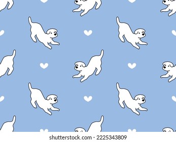 Dog cartoon character seamless pattern on blue background