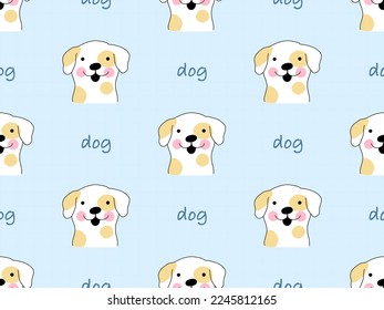 Dog cartoon character seamless pattern on blue background