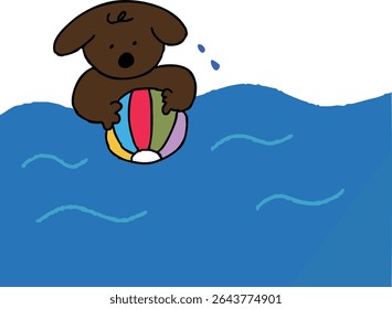 Dog cartoon character swimming in the sea