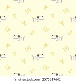Dog cartoon so cute. On crown bow bone background. Pattern seamless vector illustration. 

