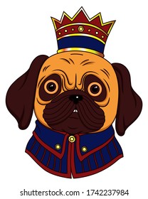 dog cartoon, face dog, pug, animal, dog king, dog cartoon, king