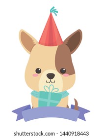 Dog cartoon with happy birthday icon design