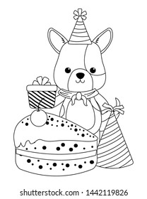 Dog cartoon with happy birthday icon design