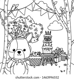 Dog cartoon with happy birthday icon design