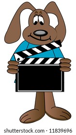 dog cartoon holding up directors clapboard - vector