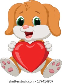 Dog cartoon holding red heart