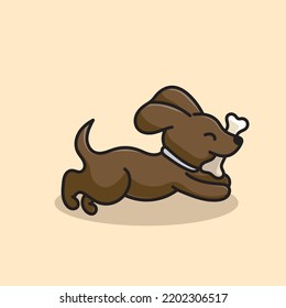 Dog Cartoon Mascot Funny Vector Smile Happiness Fun Cute Eat Bones
