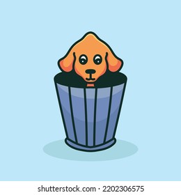 Dog Cartoon Mascot Funny Vector Smile Happiness Fun Cute In Rubbish Bin