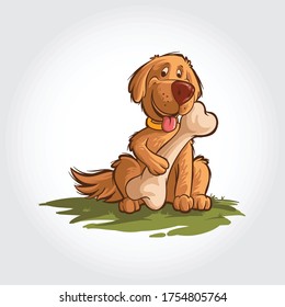 Dog Cartoon Mascot Holding Bones. Vector Cartoon Character Dog Isolated On White Background.