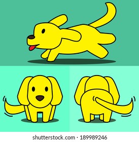 Dog cartoon pattern with side view, front view & back view. vector / illustration
