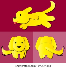 Dog cartoon pattern with side view, front view & back view. vector / illustration