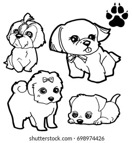 dog cartoon  and dog paw print  coloring book on white background vector
